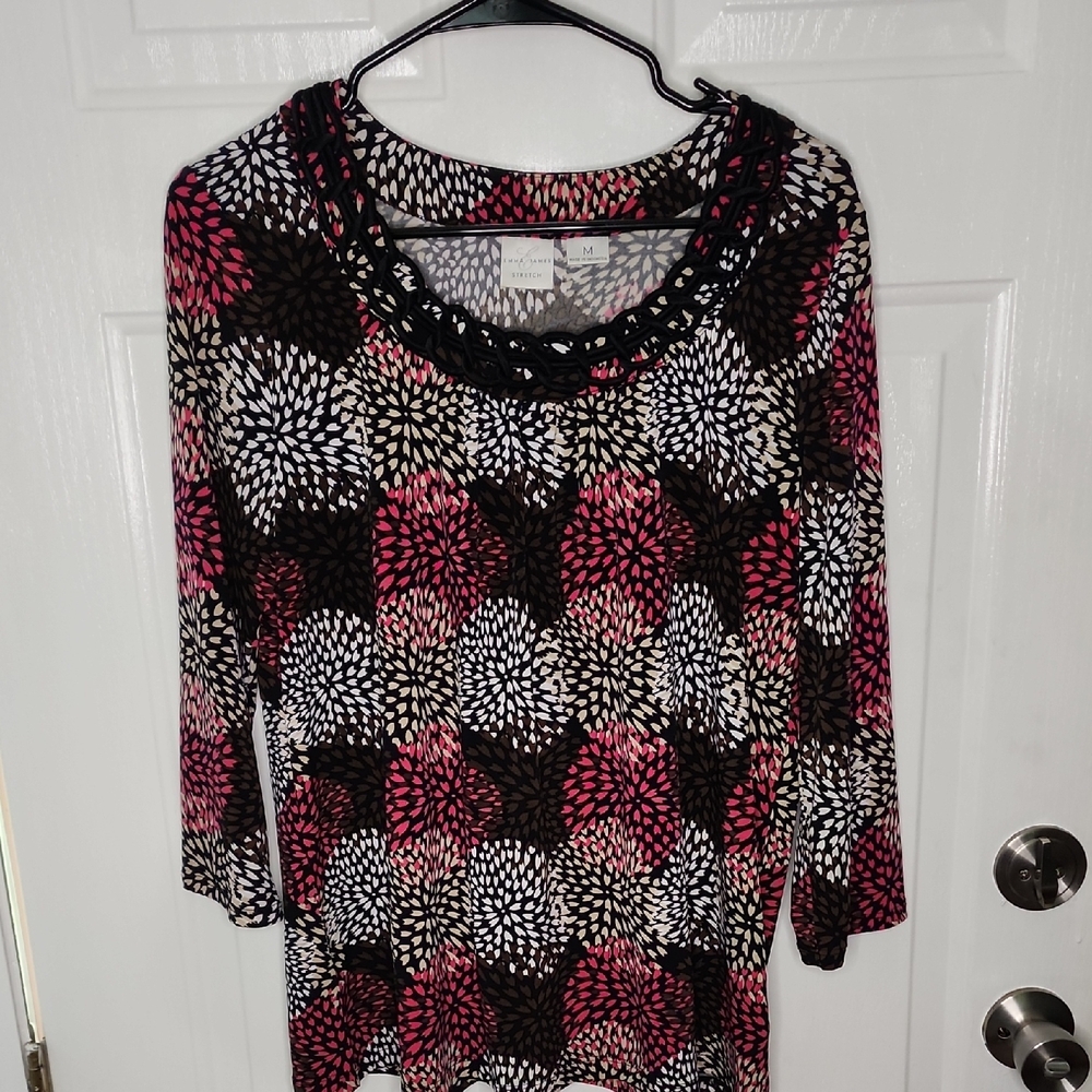 Emma James Black and White Graphic 3/4 Sleeve Blouse